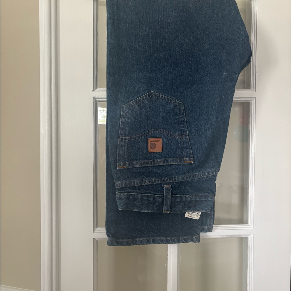 Barely worn, Carhartt Men's Relaxed Dark Blue Work Jeans
